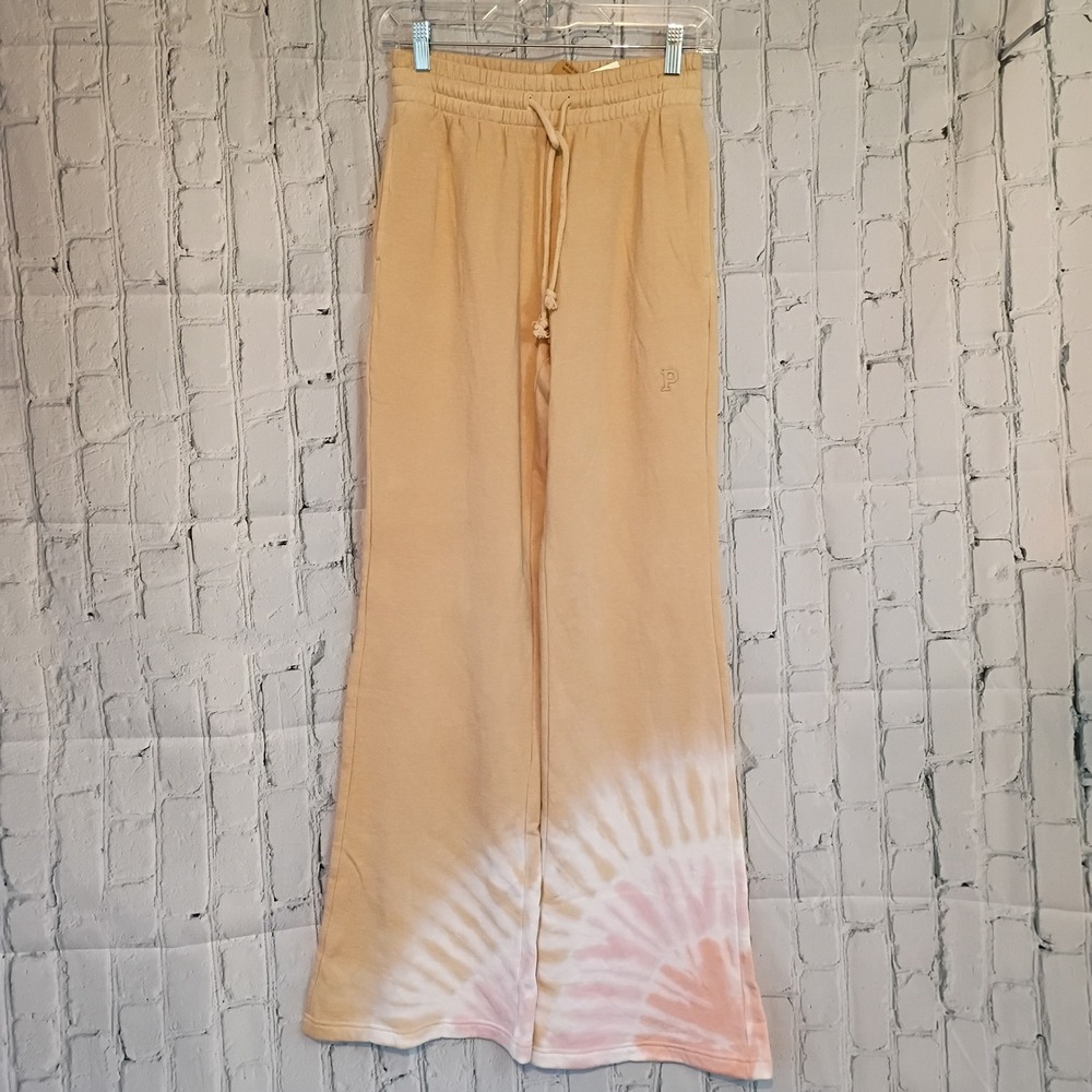 NWT Victoria's Secret‎ PINK Tan Khaki Pink Tie Dye Wide Leg Sweatpants XS